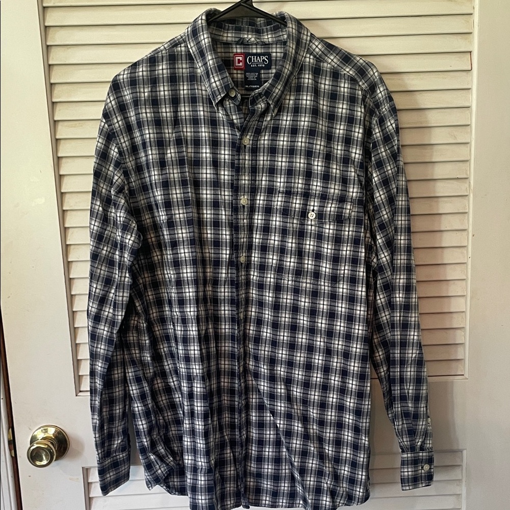 Chaps Men's Navy and White Checkered Shirt